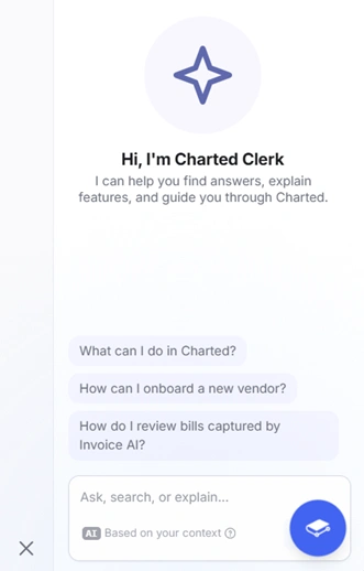 Charted Clerk AI Assistant screenshot
