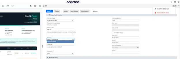Charted Invoice AI now supports vendor credits